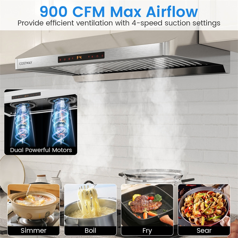 36 Inch Under Cabinet Range Hood with Oil Collector 4 Fan Speeds Silver