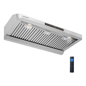 36 Inch Under Cabinet Range Hood with Oil Collector 4 Fan Speeds Silver