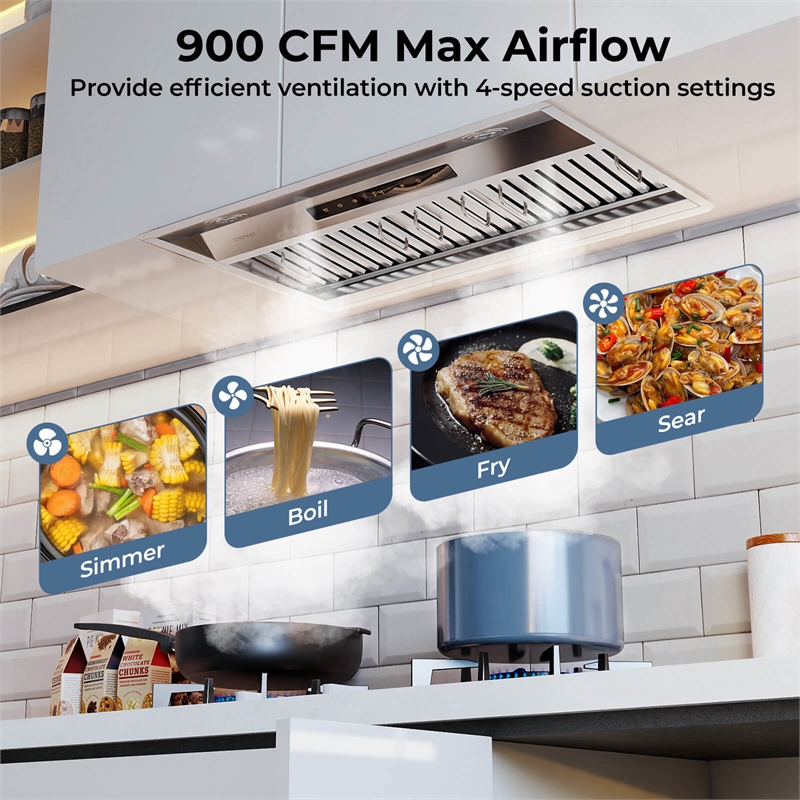 30 Inch Under Cabinet Range Hood with 4 Fan Speeds Touch/Gesture/Remote Control Silver Stainless Steel