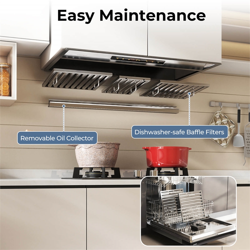 30 Inch Under Cabinet Range Hood with 4 Fan Speeds Touch/Gesture/Remote Control Silver Stainless Steel