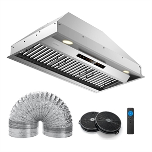 36 Inch Under Cabinet Range Hood with 4 Fan Speeds Touch/Gesture/Remote Control Silver Stainless Steel