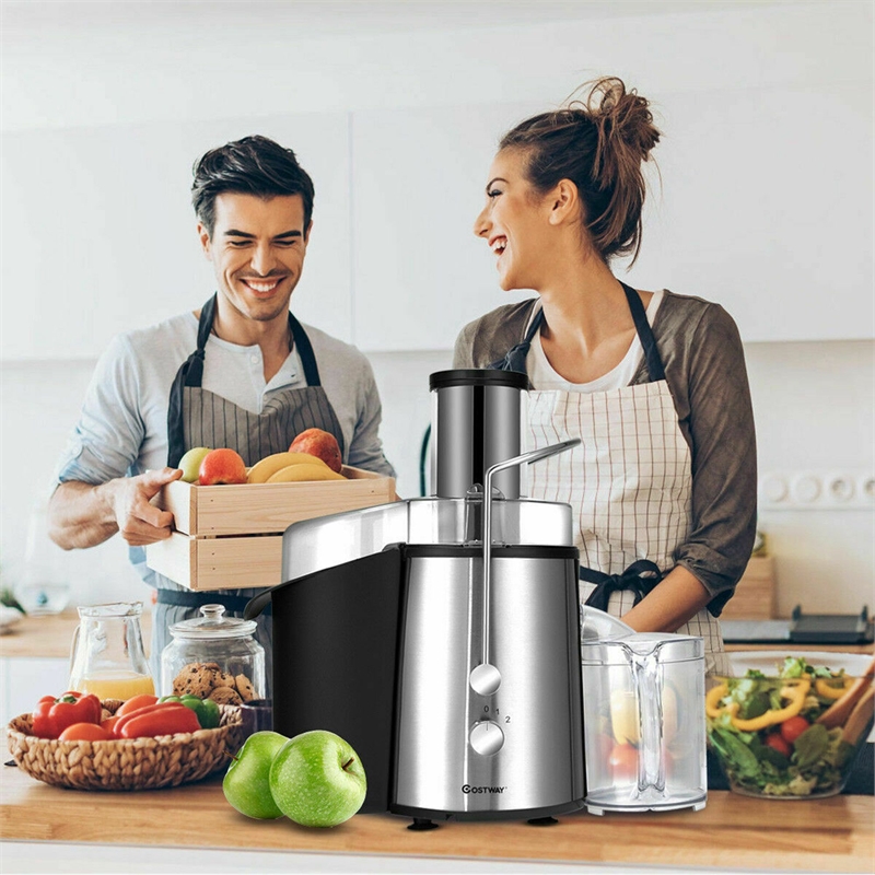 Electric Juicer Wide Mouth Fruit & Vegetable Centrifugal Juice Extractor 2 Speed Silver Plastic