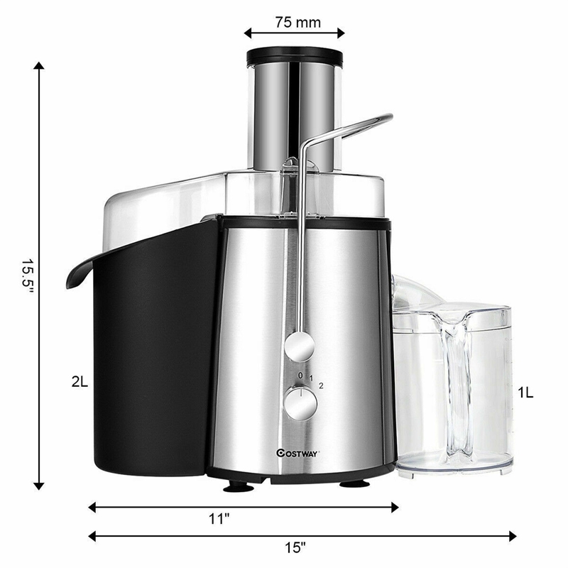 Electric Juicer Wide Mouth Fruit & Vegetable Centrifugal Juice Extractor 2 Speed Silver Plastic