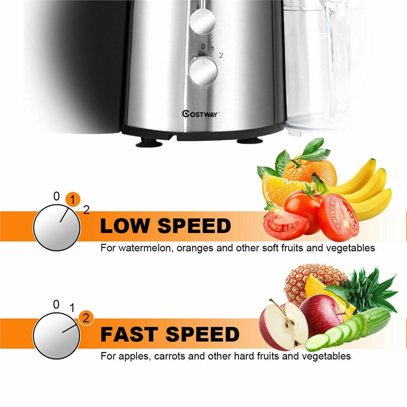 Electric Juicer Wide Mouth Fruit & Vegetable Centrifugal Juice Extractor 2 Speed Silver Plastic
