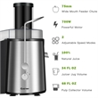 Electric Juicer Wide Mouth Fruit & Vegetable Centrifugal Juice Extractor 2 Speed Silver Plastic