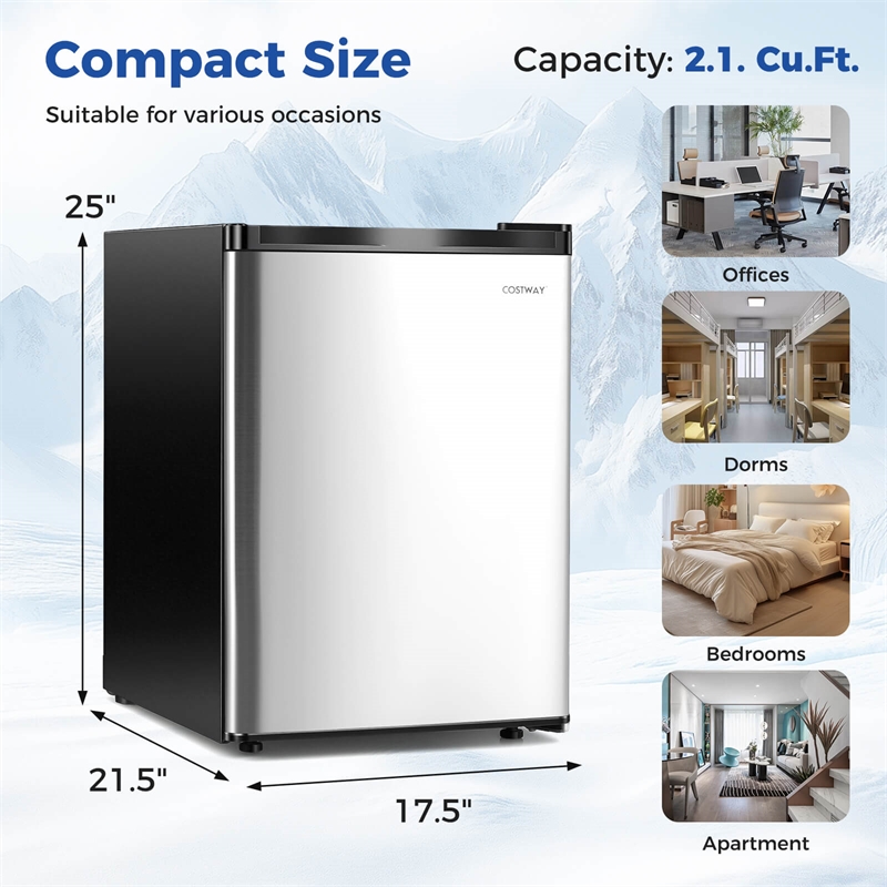 2.1 Cu.Ft Small Freezer Compact Freezer with Reversible Single Door Silver