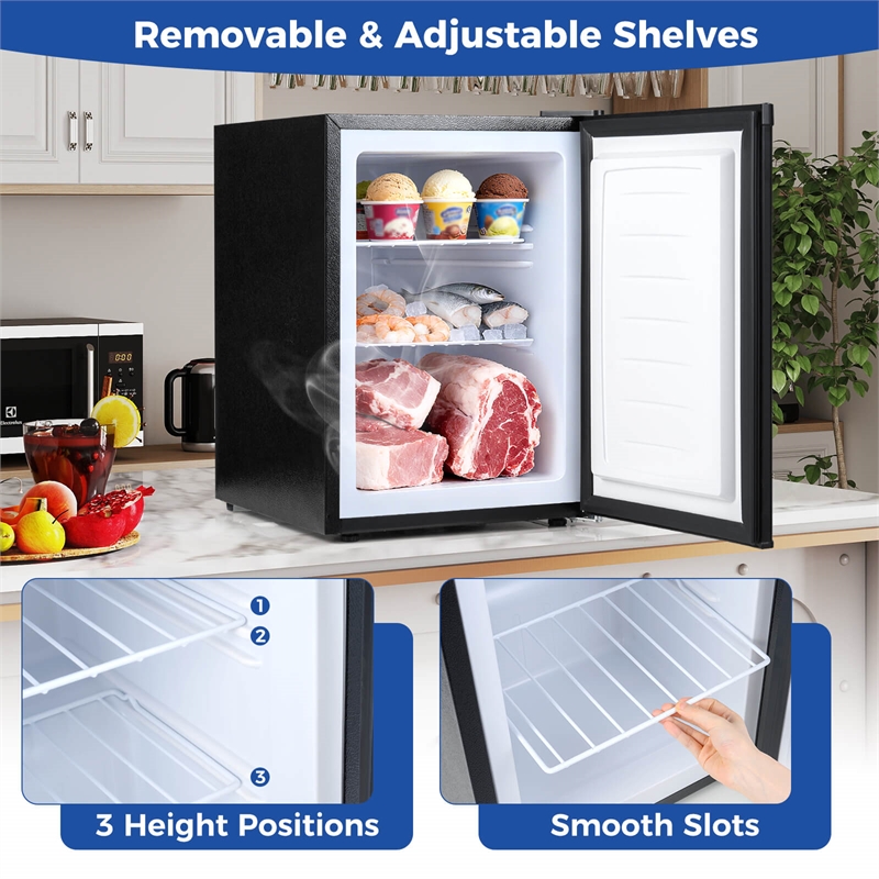 2.1 Cu.Ft Small Freezer Compact Freezer with Reversible Single Door Silver
