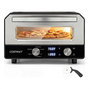 Pizza Oven for 12 inch Pizzas with 6 Presets and 2 Min Rapid Baking Black