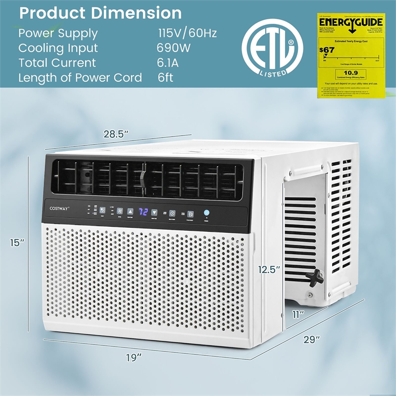 8100 BTU (12000 BTU Ashrae) Window Air Conditioner w/Remote White