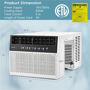 8100 BTU (12000 BTU Ashrae) Window Air Conditioner w/Remote White
