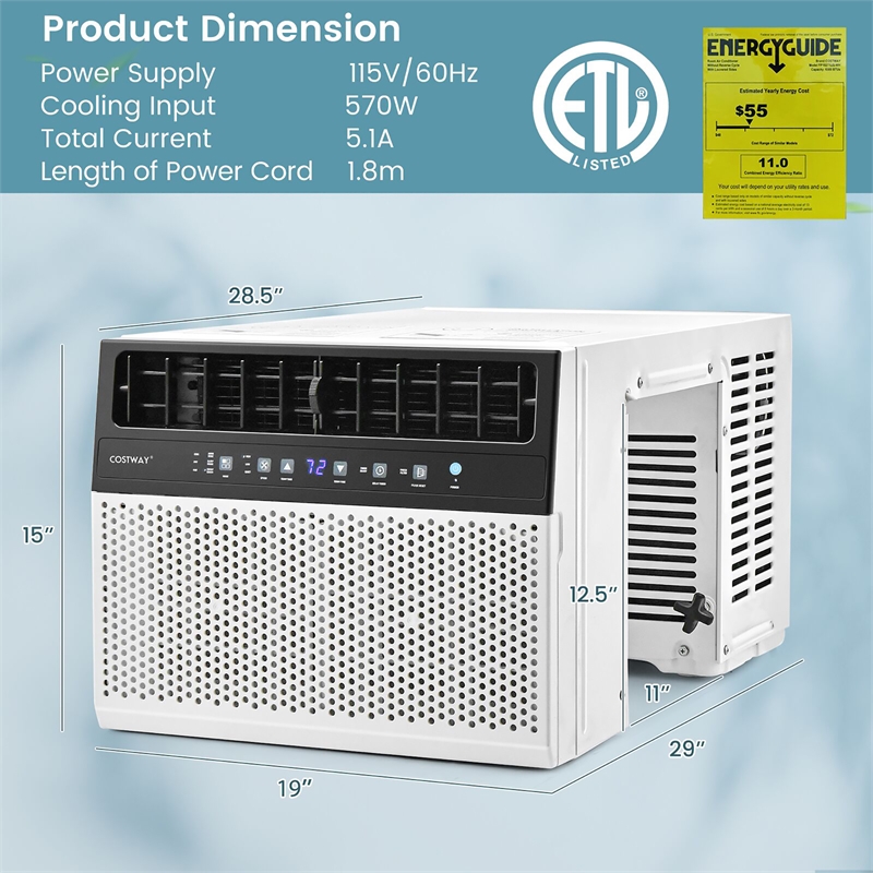 6300 BTU (10000 BTU Ashrae) Window Air Conditioner w/LED Control Panel White