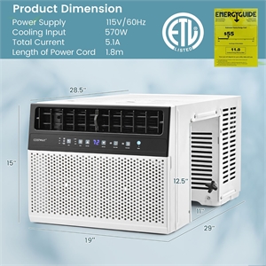 6300 BTU (10000 BTU Ashrae) Window Air Conditioner w/LED Control Panel White
