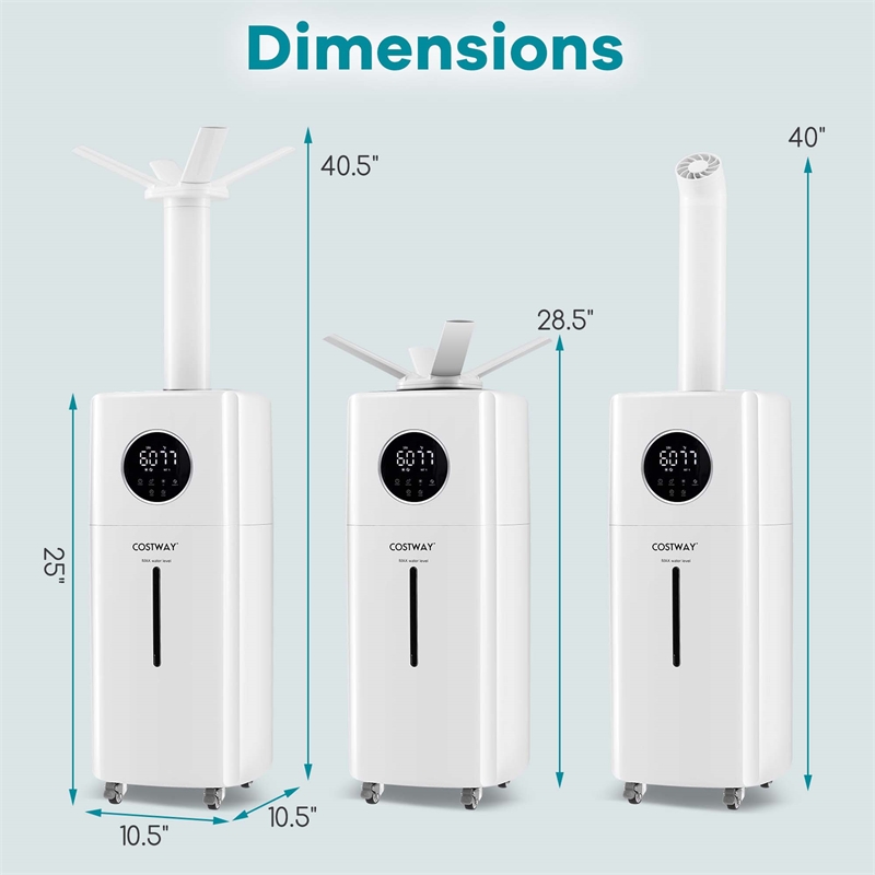 2200 sq.ft Whole House Humidifier 5.5Gal Top Fill Cool Mist Humidifier with Wheels White Plastic