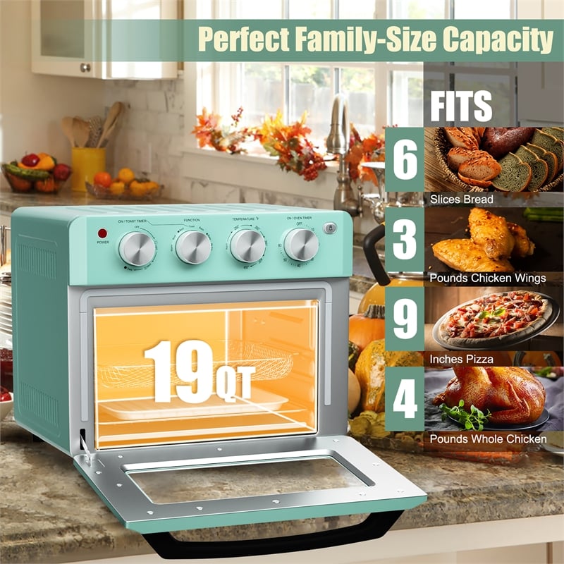 Air Fryer Toaster Oven 19 QT Dehydrate Convection Ovens w/ 5 Accessories Green