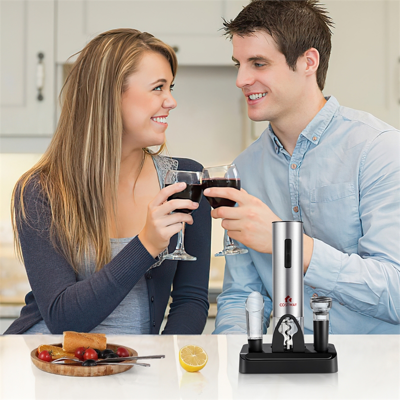 6 in 1Electric Wine Bottle Opener Set Rechargeable Cordless Corkscrew Opener Set Black Stainless Steel