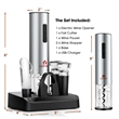 6 in 1Electric Wine Bottle Opener Set Rechargeable Cordless Corkscrew Opener Set Black Stainless Steel