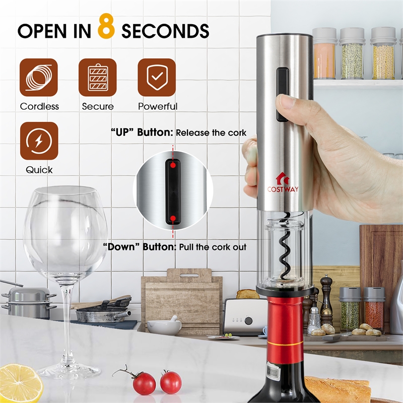 6 in 1Electric Wine Bottle Opener Set Rechargeable Cordless Corkscrew Opener Set Black Stainless Steel