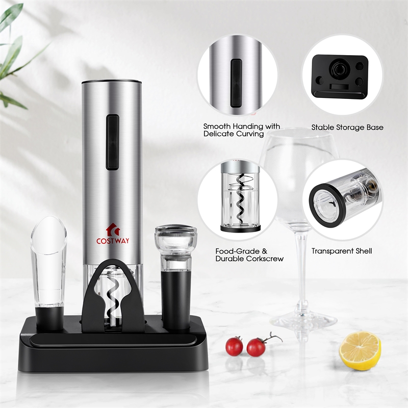 6 in 1Electric Wine Bottle Opener Set Rechargeable Cordless Corkscrew Opener Set Black Stainless Steel