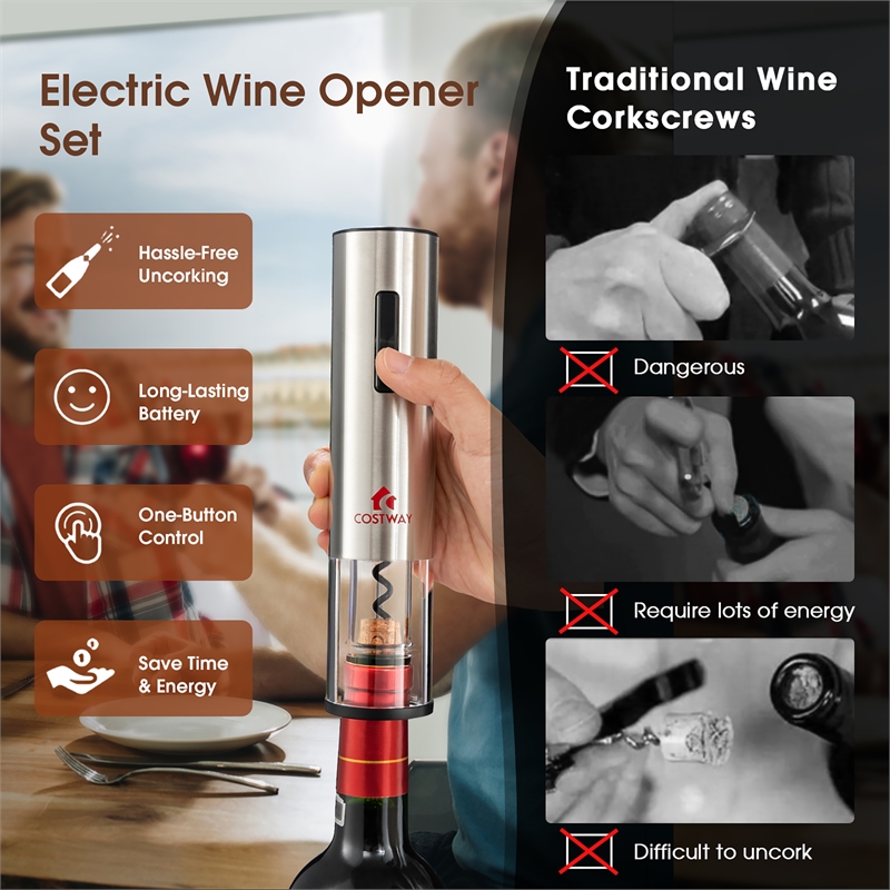 6 in 1Electric Wine Bottle Opener Set Rechargeable Cordless Corkscrew Opener Set Black Stainless Steel