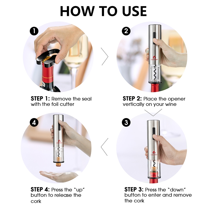 6 in 1Electric Wine Bottle Opener Set Rechargeable Cordless Corkscrew Opener Set Black Stainless Steel