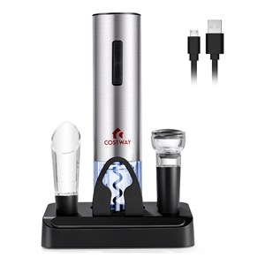 6 in 1Electric Wine Bottle Opener Set Rechargeable Cordless Corkscrew Opener Set Black Stainless Steel