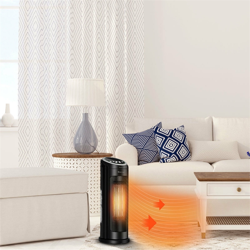 Portable Oscillating PTC Ceramic Space Heater 1500W LED 12H Timer Remote Control Black Plastic