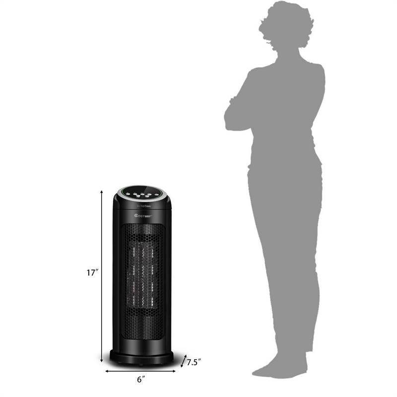 Portable Oscillating PTC Ceramic Space Heater 1500W LED 12H Timer Remote Control Black Plastic