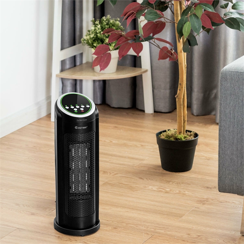 Portable Oscillating PTC Ceramic Space Heater 1500W LED 12H Timer Remote Control Black Plastic