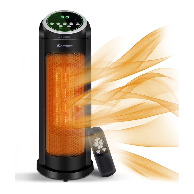 Portable Oscillating PTC Ceramic Space Heater 1500W LED 12H Timer Remote Control Black Plastic