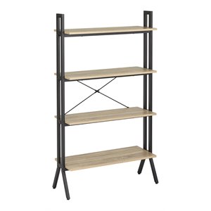 tms connection 4-tier contemporary metal bookshelf in natural/black