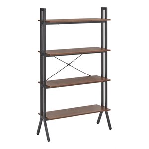 tms connection 4-tier contemporary metal bookshelf in walnut/black