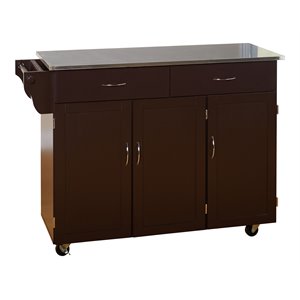 tms extra large stainless steel top & mdf wood kitchen cart in espresso