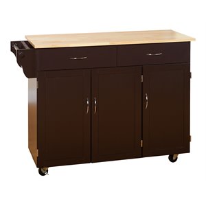 tms extra large transitional rubber wood top & mdf kitchen cart in espresso