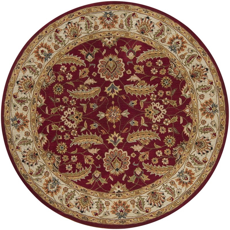 Caesar Cae 1022 8 Round Area Rug In, Red And Ivory Round Area Rug