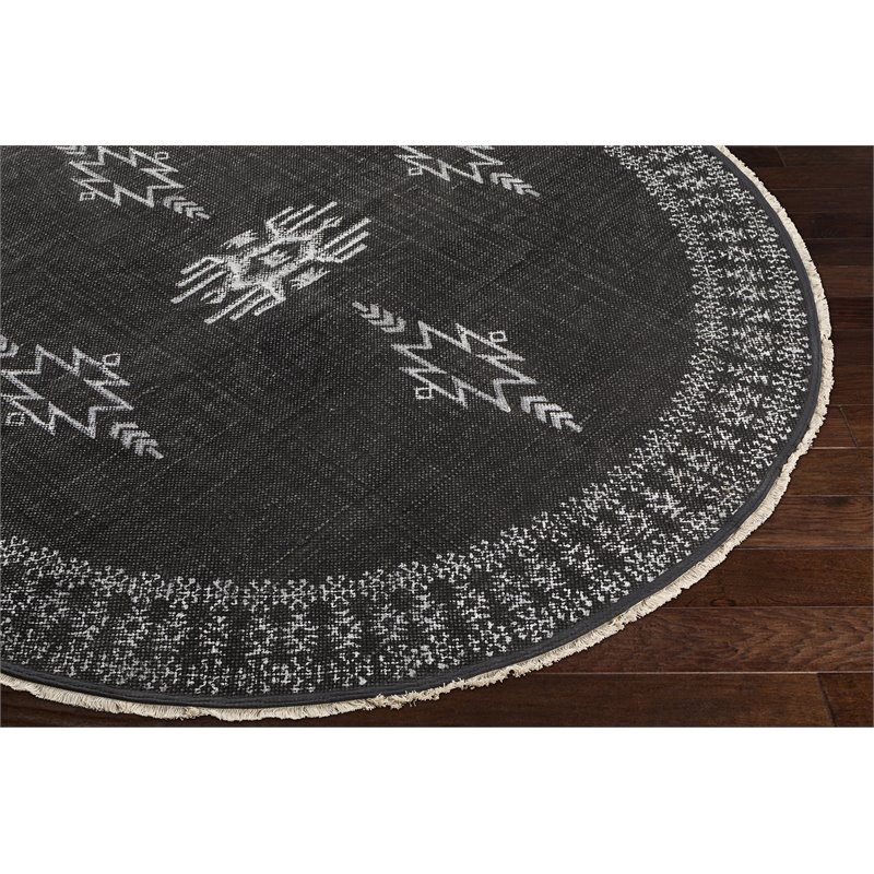 Rajasthan Raj 2303 6 Round Area Rug In, Black And Cream Round Area Rugs