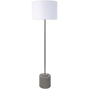 surya ledger 1-light modern linen and metal floor lamp in silver/white
