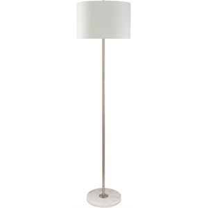 surya becker 1-light modern linen and metal floor lamp in nickel/white
