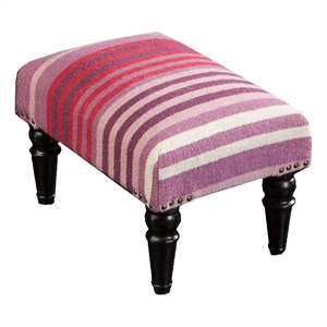 surya happy cottage modern wool and wood foot stool in bright purple/bright red