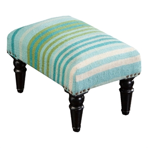 surya happy cottage modern wool and wood foot stool in aqua blue/grass green
