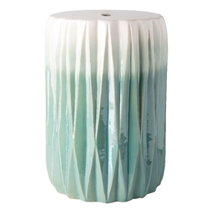surya aynor modern style ceramic garden stool in aqua blue/white