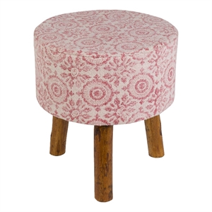 surya indore traditional cotton and wood cube stool in bright pink/white