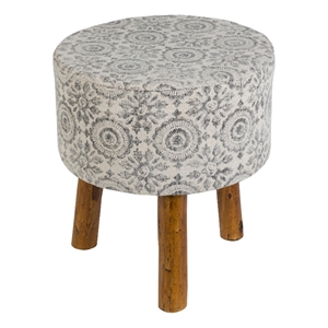 surya indore traditional cotton and wood cube stool in charcoal/white