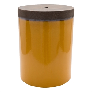 surya palominas modern ceramic outdoor stool in mustard yellow/dark brown