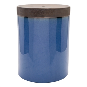 surya palominas modern ceramic outdoor stool in blue/dark brown