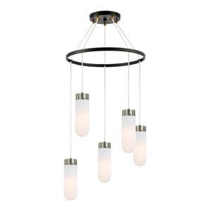 Woodbridge Lighting Tanner 25&quot 5-Light LED Opal Bullet Chandelier in Bronze