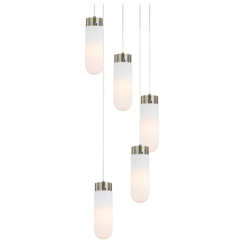 Woodbridge Lighting Tanner 5-Light LED Opal Bullet Cluster Pendant in Brass