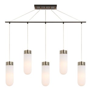 Woodbridge Lighting Tanner 42&quot 5-Light LED Opal Bullet Chandelier in Bronze