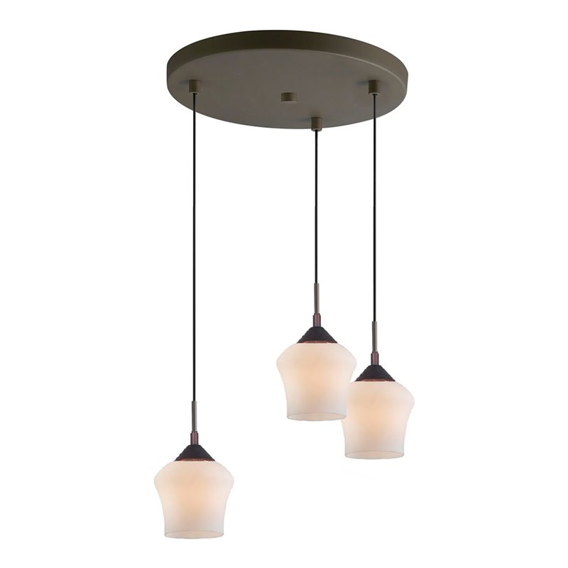 Woodbridge Lighting Belmont 3-Light Steel Metal & Glass Mini Pendant in Bronze