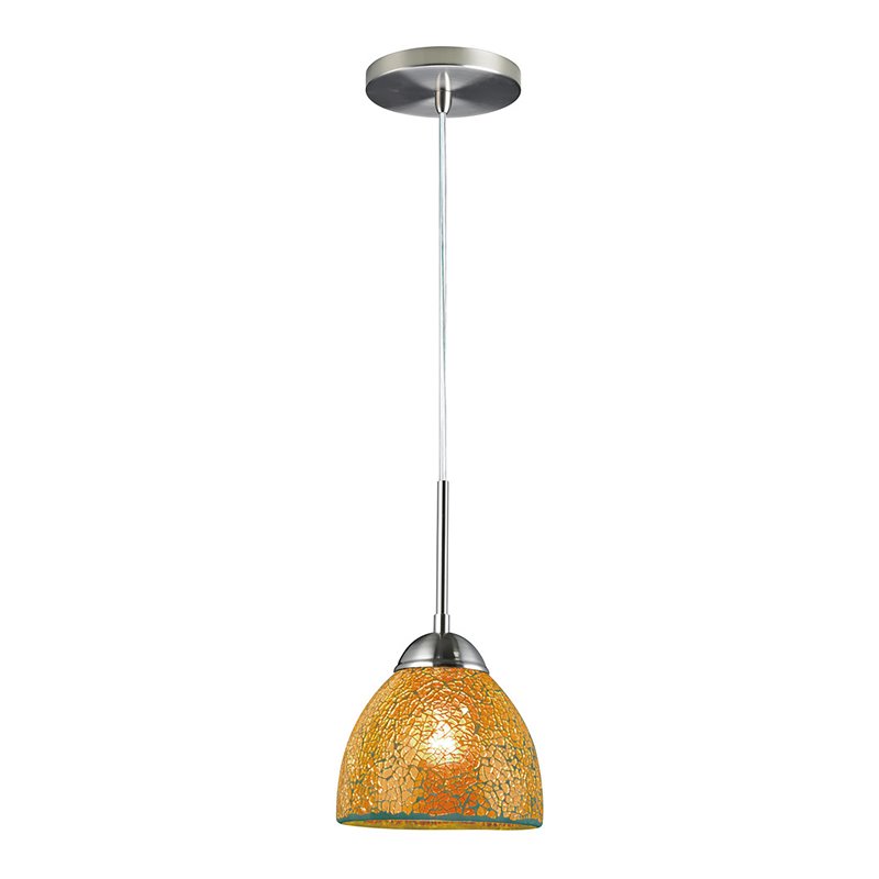 Woodbridge Lighting North Bay Bell Mini pendant in Satin Nickel/Mosaic Amber