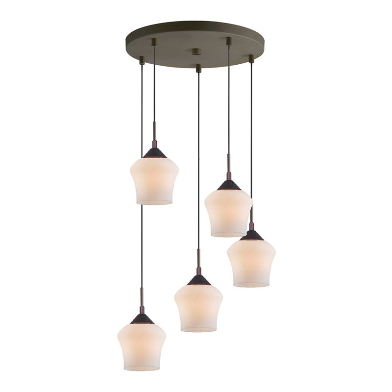 Woodbridge Lighting Belmont 5-Light Steel Metal & Glass Mini Pendant in Bronze